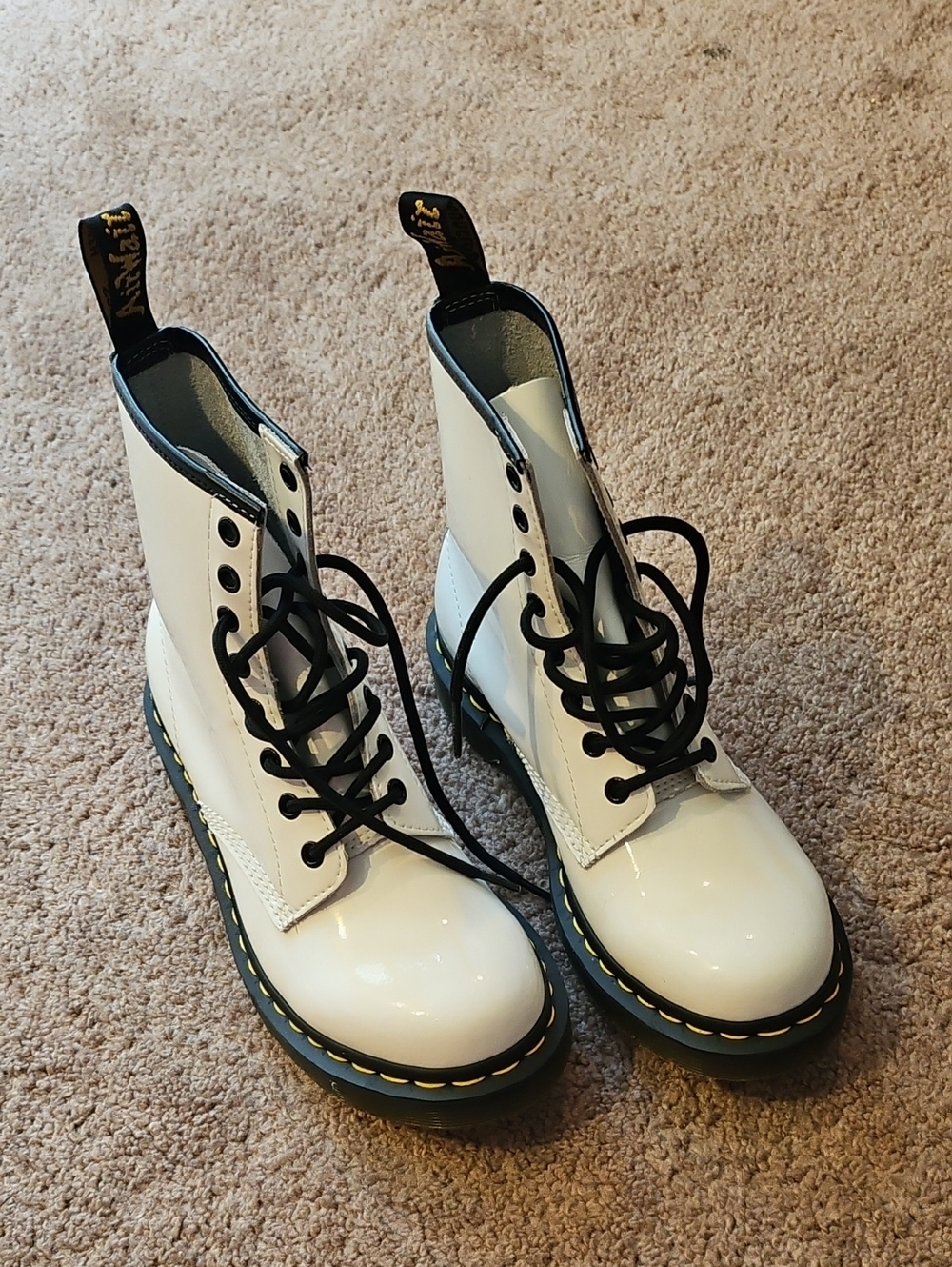 Dr. Martens White Patent Lace-Up Platform Boots